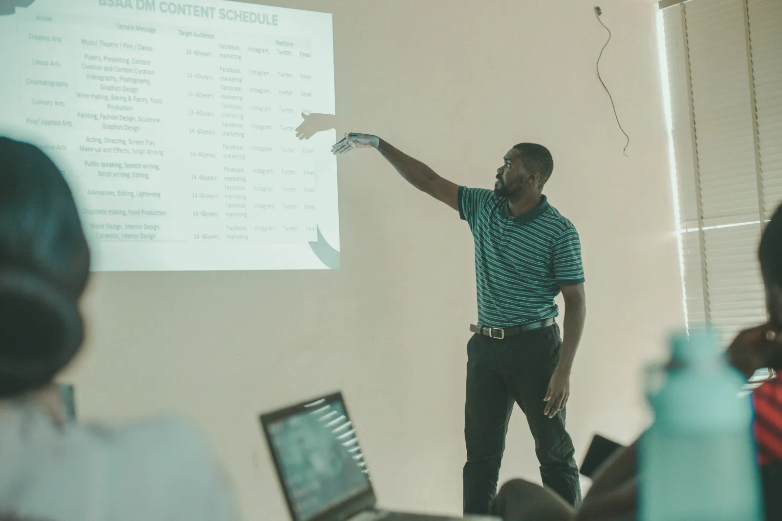 A facilitator presenting a slide to a workshop group